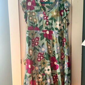 Entro Women’s Floral Dress - Green and Pink